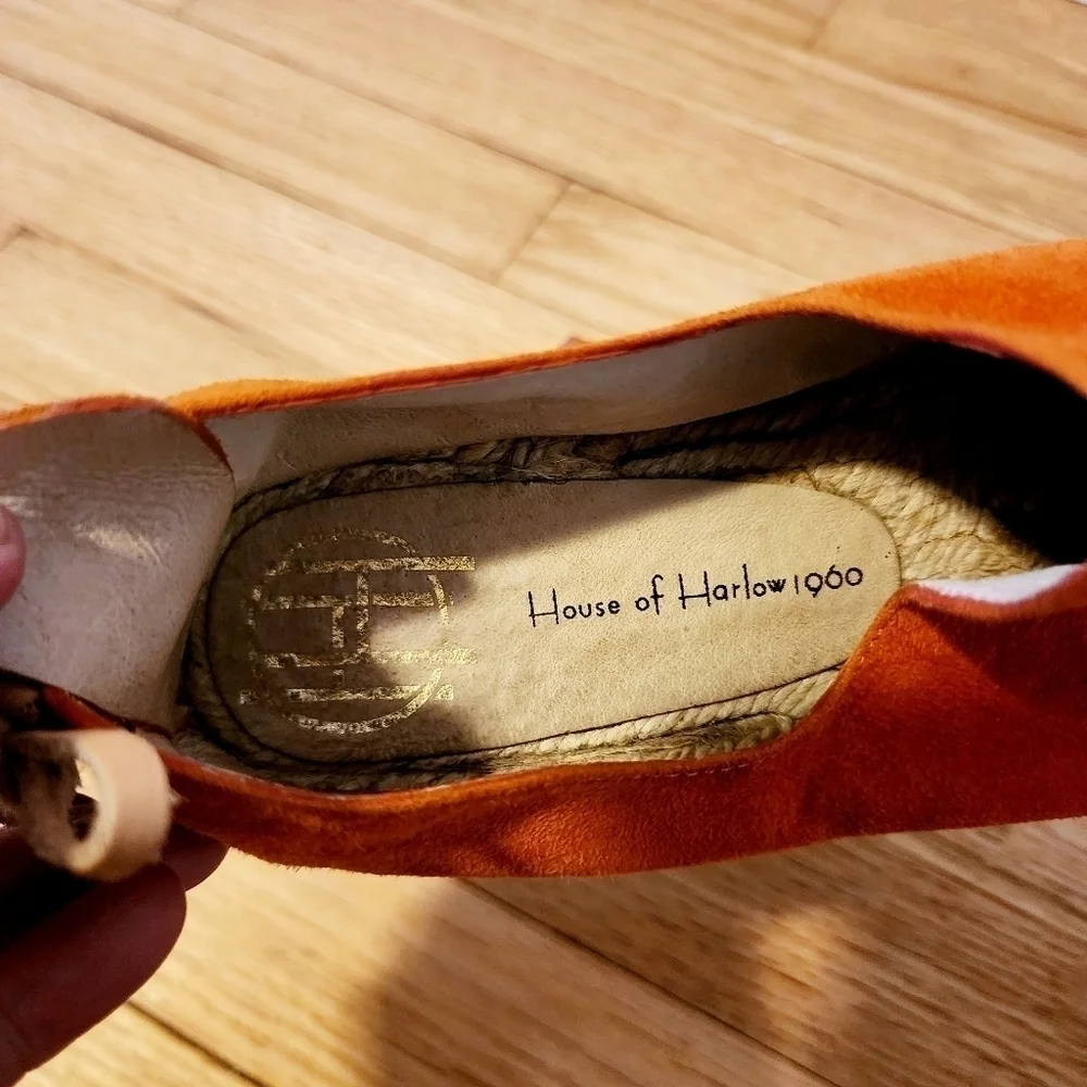 House of Harlow 1960 Callan Espadrilles Flats Burnt Orange Suede Leather Size 6